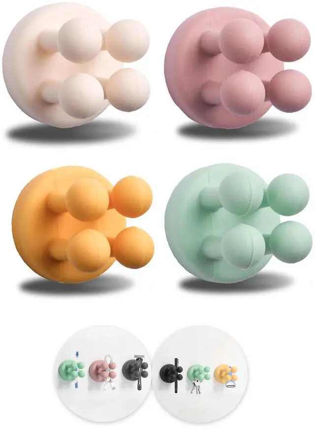 Main image of 4Pcs Silicone Toothbrush Holders for Bathrooms,Waterproof Self Adhesive Multifunctional Hook for Hanging Towel Key Plug Cable for Bathroom Kitchen Living Room Office Mixed1