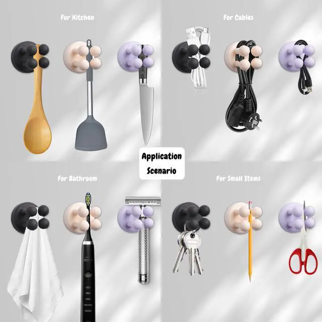 Alt view image 3 of 7 - 4Pcs Silicone Toothbrush Holders for Bathrooms,Waterproof Self Adhesive Multifunctional Hook for Hanging Towel Key Plug Cable for Bathroom Kitchen Living Room Office Mixed1