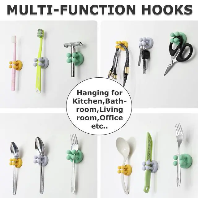 Alt view image 2 of 6 - 4 pcs Silicone Toothbrush Holder Multi-Function Hook Waterproof self Adhesive Single Toothbrush Hook Plug Holder for Wall for Hanging Bathroom Kitchen Living Room Office