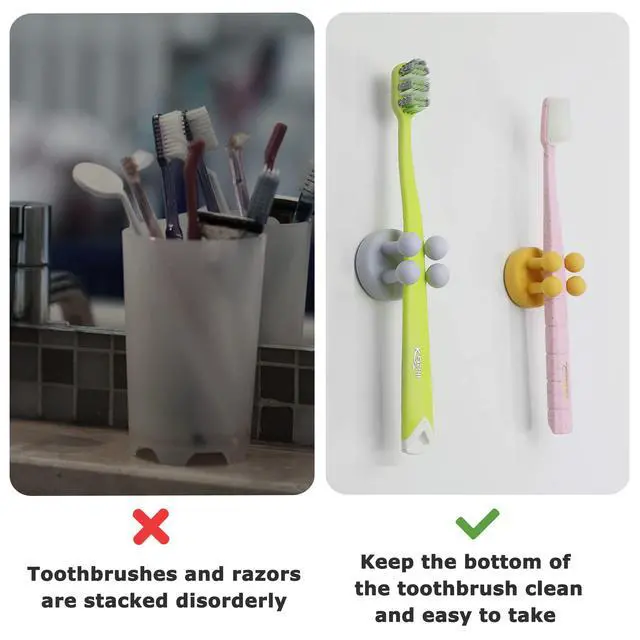 Alt view image 4 of 6 - 4 pcs Silicone Toothbrush Holder Multi-Function Hook Waterproof self Adhesive Single Toothbrush Hook Plug Holder for Wall for Hanging Bathroom Kitchen Living Room Office