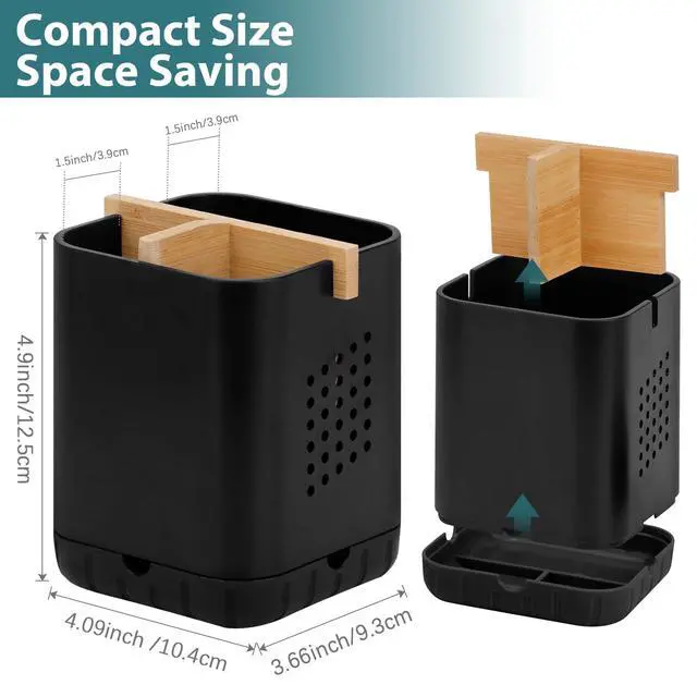Alt view image 6 of 6 - Black Toothbrush Holders for Bathroom, Electric Toothbrush Holder with Bamboo Divider, Detachable Anti-Slip Toothbrush and Razor Holder Drainage for Shower, Toothbrush Organizer and Storage
