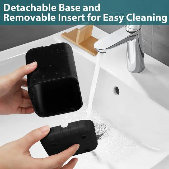 Alt view image 2 of 6 - Black Toothbrush Holders for Bathroom, Electric Toothbrush Holder with Bamboo Divider, Detachable Anti-Slip Toothbrush and Razor Holder Drainage for Shower, Toothbrush Organizer and Storage