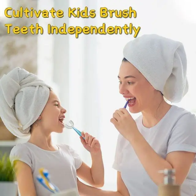 Alt view image 5 of 7 - U-Shaped Toothbrush Kids 2 PCS - Toddler Toothbrush with Food Grade Soft Silicone Brush Head, Manual Whole Mouth Tooth Brush for Kids Age 6-12(Blue+Pink)