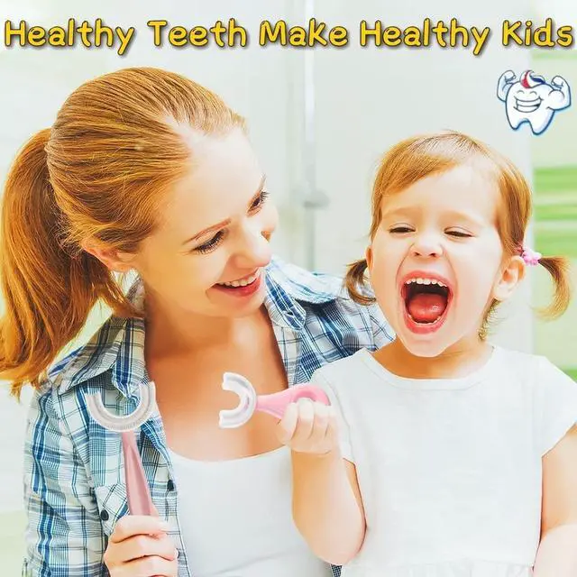 Alt view image 7 of 7 - U-Shaped Toothbrush Kids 2 PCS - Toddler Toothbrush with Food Grade Soft Silicone Brush Head, Manual Whole Mouth Tooth Brush for Kids Age 6-12(Blue+Pink)