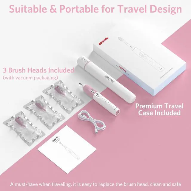 Alt view image 5 of 7 - Sonic Electric Toothbrush with IPX67 Waterproof, Powerful Cleaning Rechargeable Toothbrush with Multiple Modes & Smart Timer, 2 Replacement Brush Head & 1 Travel Case - Pink