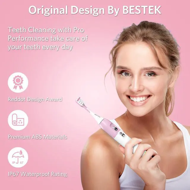 Alt view image 6 of 7 - Sonic Electric Toothbrush with IPX67 Waterproof, Powerful Cleaning Rechargeable Toothbrush with Multiple Modes & Smart Timer, 2 Replacement Brush Head & 1 Travel Case - Pink