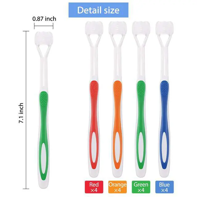 Alt view image 2 of 6 - 16 Pieces Three Sided Toothbrush Autism Bristle Travel Toothbrush for Kids Complete Teeth Great Angle Bristles to Clean Each Tooth,Gentle/Soft (Green, Blue, Yellow, Red)