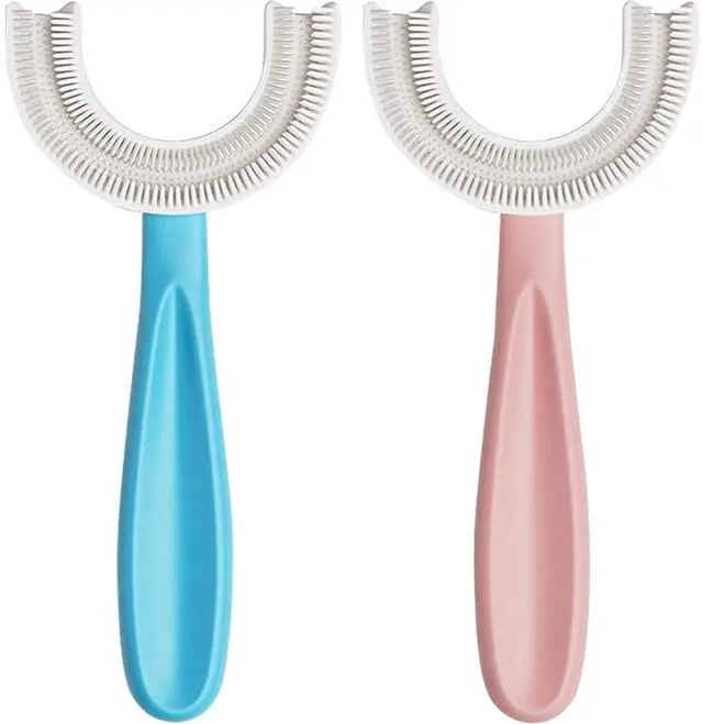 Main image of U-Shaped Toothbrush Kids 2 PCS - Toddler Toothbrush with Food Grade Soft Silicone Brush Head, Manual Whole Mouth Tooth Brush for Kids Age 6-12(Blue+Pink)
