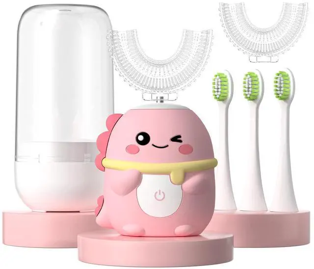 Main image of Kids Electric Toothbrush U Shaped Toddler Auto Sonic Toothbrushes with 5 Brush Head,Cartoon Dinosaur Ultrasonic Toothbrushes for Children 2-12 Years,360° Full Mouth Cleaning Automatic