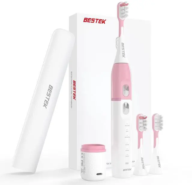 Main image of Sonic Electric Toothbrush with IPX67 Waterproof, Powerful Cleaning Rechargeable Toothbrush with Multiple Modes & Smart Timer, 2 Replacement Brush Head & 1 Travel Case - Pink
