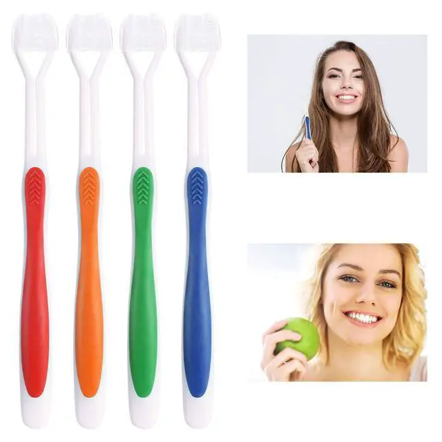 Alt view image 5 of 7 - 8 Pieces Three Sided Toothbrush Autism Travel Sensory Toothbrush for Complete Teeth, Great Angle Bristles Clean Tooth, Gentle/Soft (Green, Blue, Yellow, Red)