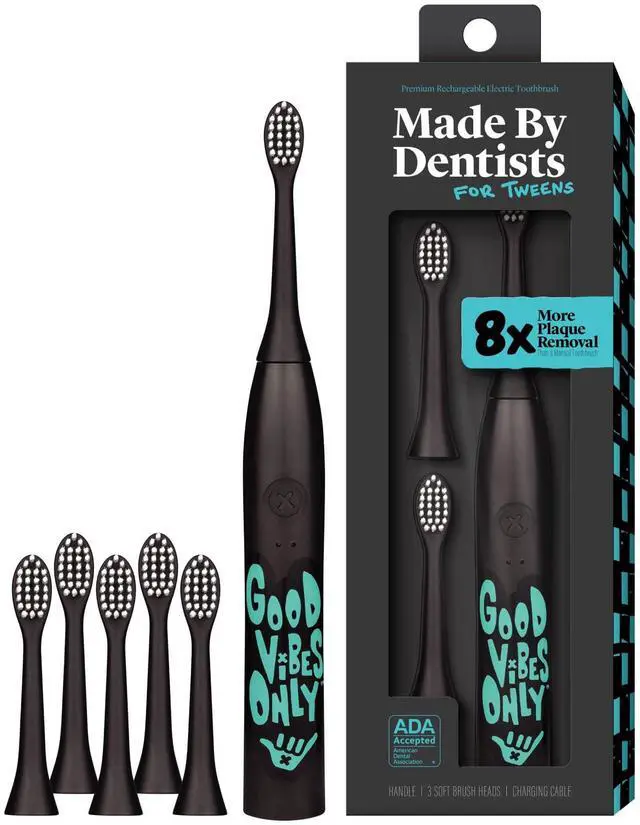 Main image of Sonic X Electric Toothbrush Rechargeable Kids Sonic Toothbrush, 8X Plaque Removal, 2 Speed Modes, 2-Minute Timer 6 Brush Heads Included, Tweens Ages 7+, Good Vibes Only Edition