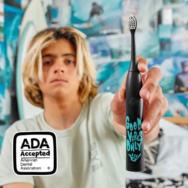 Alt view image 2 of 7 - Sonic X Electric Toothbrush Rechargeable Kids Sonic Toothbrush, 8X Plaque Removal, 2 Speed Modes, 2-Minute Timer 6 Brush Heads Included, Tweens Ages 7+, Good Vibes Only Edition