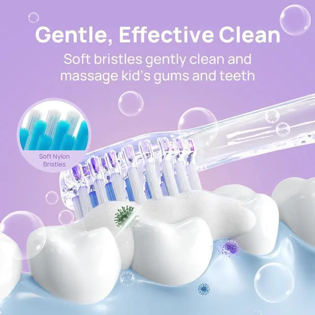 Alt view image 5 of 7 - Kids Electric Toothbrush for Ages 4+ Children Girls and Boys, USB Rechargeable with Smart Brushing Timer, LED Light & 2 Replacement Brush Heads, Purple