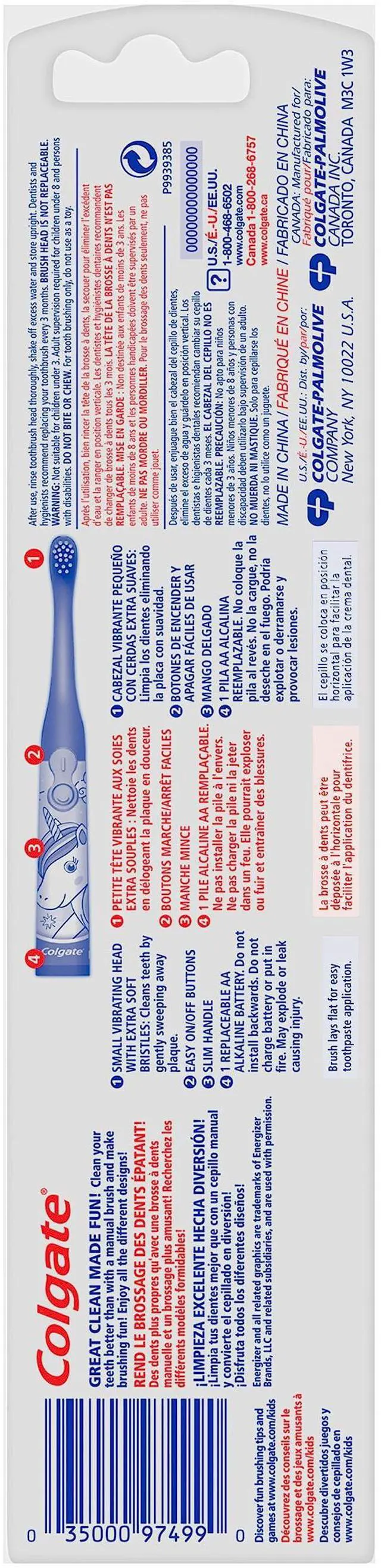 Alt view image 7 of 7 - Kids Battery Powered Toothbrush, Kids Battery Toothbrush with Included AA Battery, Extra Soft Bristles, Flat-Laying Handle to Prevent Rolling, Unicorn Toothbrush, 1 Pack