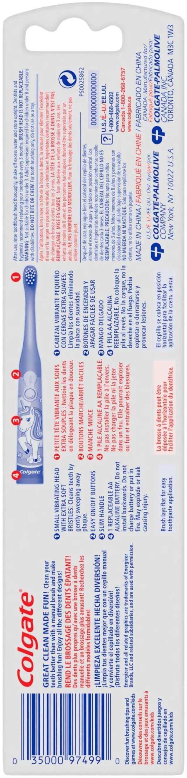 Alt view image 3 of 7 - Kids Battery Powered Toothbrush, Kids Battery Toothbrush with Included AA Battery, Extra Soft Bristles, Flat-Laying Handle to Prevent Rolling, Unicorn Toothbrush, 1 Pack