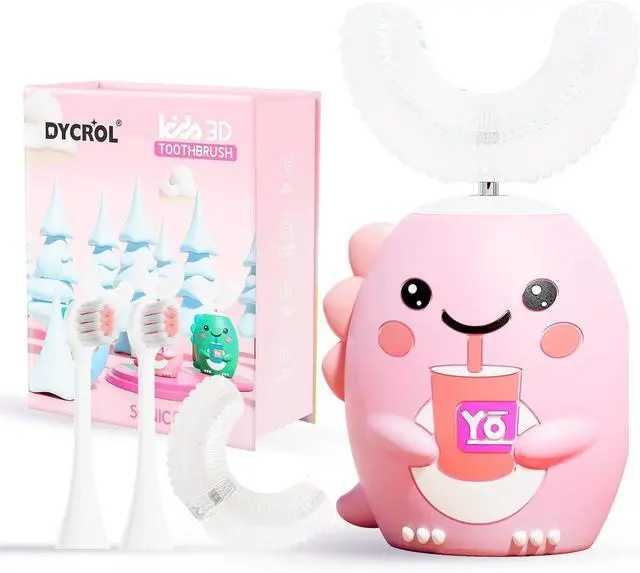 Main image of Kids U Shaped Electric Toothbrush with 4 Brush Heads, Sonic Toothbrush Kids with 5 Modes, Cartoon Dinosaur 360-Degree Cleaning IPX7 Waterproof Design (2-6 Age (Pink))