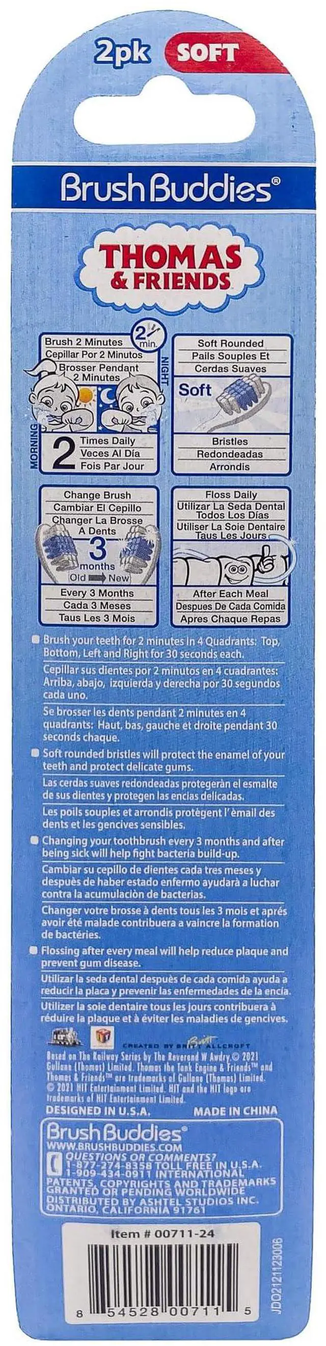 Alt view image 2 of 3 - Thomas and Friends Kids Toothbrush Twin Pack Manual Toothbrushes for Toddlers and Children Soft Bristles Character Toothbrush for Boys and Girls Ages 3 Plus Green and Blue