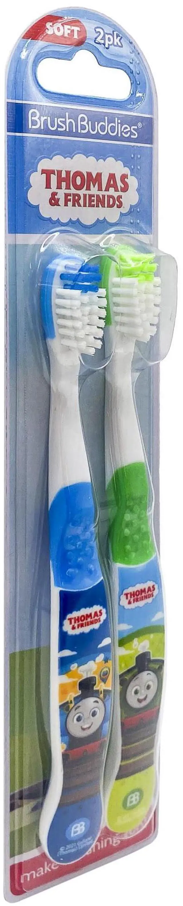 Alt view image 3 of 3 - Thomas and Friends Kids Toothbrush Twin Pack Manual Toothbrushes for Toddlers and Children Soft Bristles Character Toothbrush for Boys and Girls Ages 3 Plus Green and Blue