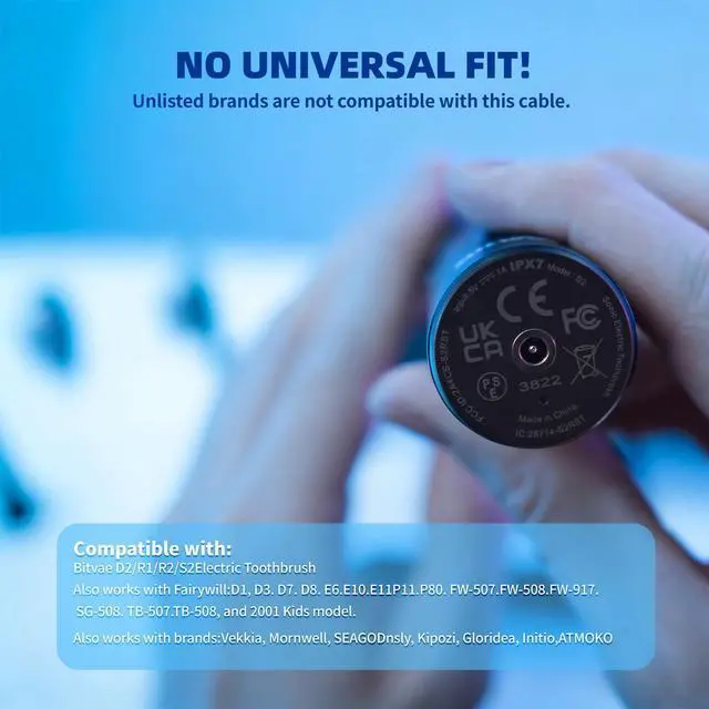 Alt view image 4 of 7 - Charger Cord Replacement for Bitvae D2/R1/R2/S2 Electric Toothbrush, Compatible with Fairywill, Vekkia, Mornwell & More, White
