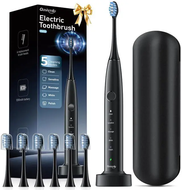 Main image of Electric Toothbrush for Adults, 42000 VPM Sonic Toothbrush with Travel Case, 5 Modes for Sensitive Teeth and Braces, 6 Brush Heads, Wireless Charging, 100-Day Battery Life for Home Travel