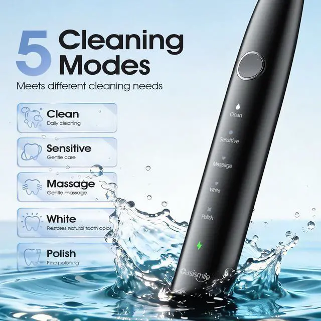 Alt view image 2 of 7 - Electric Toothbrush for Adults, 42000 VPM Sonic Toothbrush with Travel Case, 5 Modes for Sensitive Teeth and Braces, 6 Brush Heads, Wireless Charging, 100-Day Battery Life for Home Travel