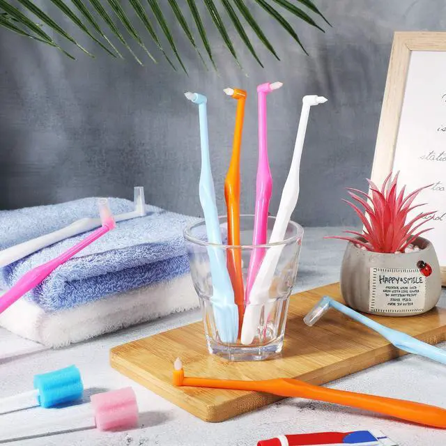 Alt view image 3 of 4 - 6 Pieces End Tuft Toothbrush Single Tufted Toothbrush Soft Interdental Brushes Tooth Stain Remover for Implants Teeth Detail Cleaning Tooth Stain (Bright Colors)