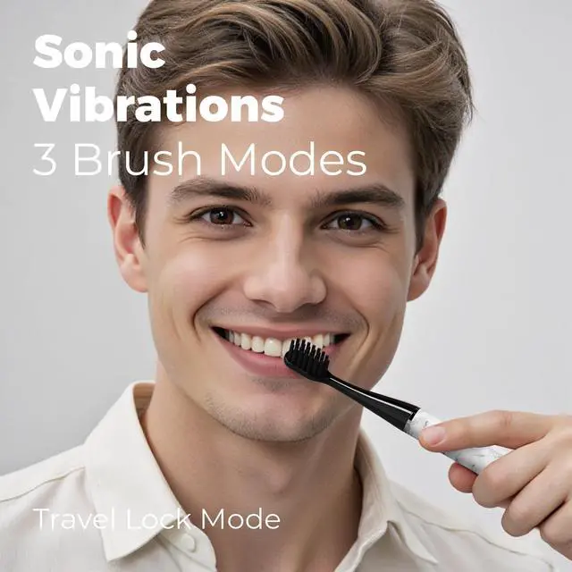 Alt view image 2 of 7 - Brush GO SlimPro i4 Electric Toothbrush Rechargeable Smart Ultra Sonic 3 Modes, Travel Case & Ceramic Dock, 60Day Battery Soft Bristles 2 Heads IPX7 Waterproof, Color-Carrara Edition