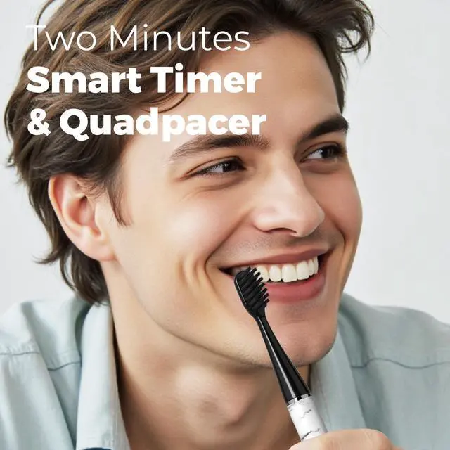 Alt view image 6 of 7 - Brush GO SlimPro i4 Electric Toothbrush Rechargeable Smart Ultra Sonic 3 Modes, Travel Case & Ceramic Dock, 60Day Battery Soft Bristles 2 Heads IPX7 Waterproof, Color-Carrara Edition