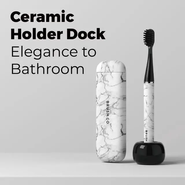 Alt view image 7 of 7 - Brush GO SlimPro i4 Electric Toothbrush Rechargeable Smart Ultra Sonic 3 Modes, Travel Case & Ceramic Dock, 60Day Battery Soft Bristles 2 Heads IPX7 Waterproof, Color-Carrara Edition