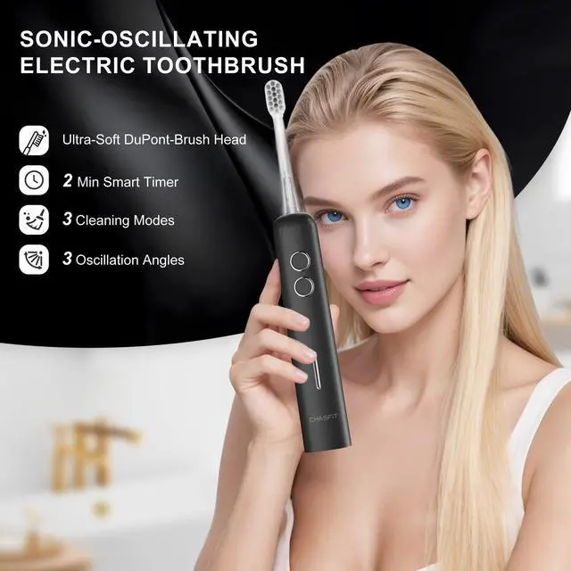 Alt view image 5 of 7 - Electric Toothbrush for Adults,Wave Oscillation & Vibration Sonic Tooth Brush,BASS-Brushing Technique Travel Rechargeable Toothbrushes with 4 Soft Bristle Replace Heads,Gifts for Men Women