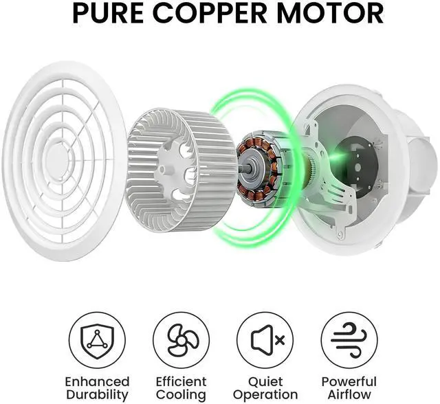 Alt view image 2 of 7 - 8 Inch Round Bathroom Exhaust Fan, Easy Install and Quiet Ceiling Exhaust Fan 110 CFM ,Through Wall Vent Fan, 1.0 Sones Ideal Ventilation for Bathroom,RV,Kitchen,Mobile Home