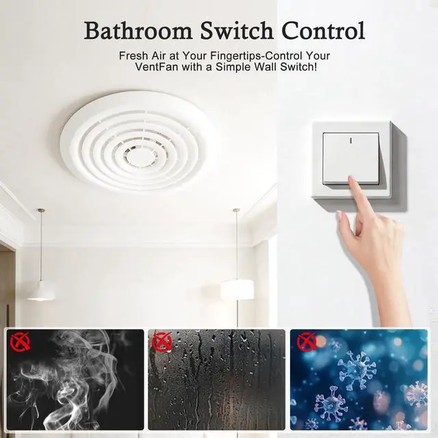 Alt view image 3 of 7 - 8 Inch Round Bathroom Exhaust Fan, Easy Install and Quiet Ceiling Exhaust Fan 110 CFM ,Through Wall Vent Fan, 1.0 Sones Ideal Ventilation for Bathroom,RV,Kitchen,Mobile Home