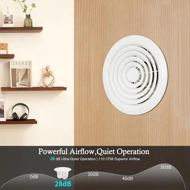 Alt view image 4 of 7 - 8 Inch Round Bathroom Exhaust Fan, Easy Install and Quiet Ceiling Exhaust Fan 110 CFM ,Through Wall Vent Fan, 1.0 Sones Ideal Ventilation for Bathroom,RV,Kitchen,Mobile Home