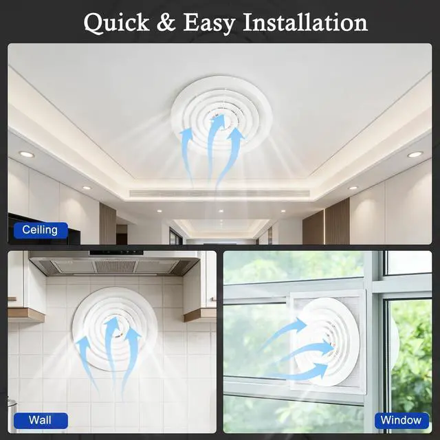 Alt view image 5 of 7 - 8 Inch Round Bathroom Exhaust Fan, Easy Install and Quiet Ceiling Exhaust Fan 110 CFM ,Through Wall Vent Fan, 1.0 Sones Ideal Ventilation for Bathroom,RV,Kitchen,Mobile Home