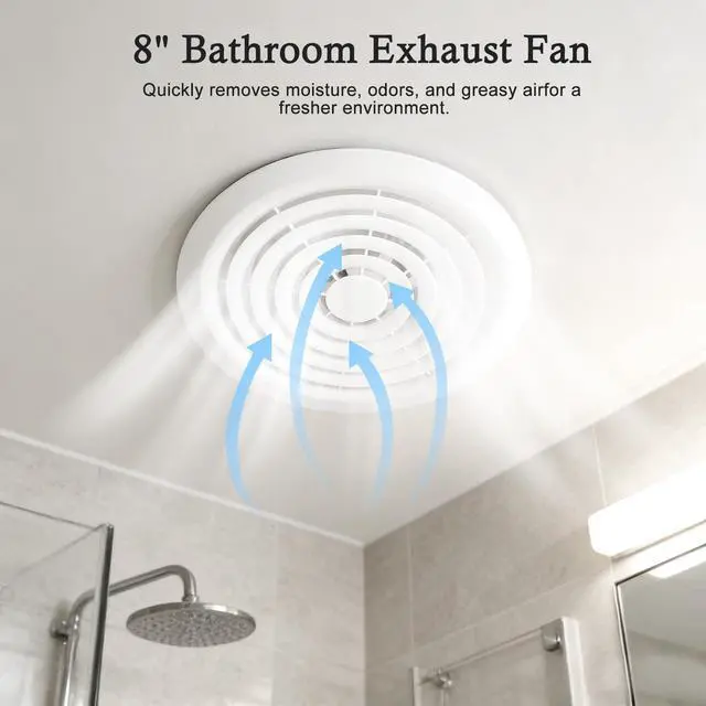 Alt view image 6 of 7 - 8 Inch Round Bathroom Exhaust Fan, Easy Install and Quiet Ceiling Exhaust Fan 110 CFM ,Through Wall Vent Fan, 1.0 Sones Ideal Ventilation for Bathroom,RV,Kitchen,Mobile Home