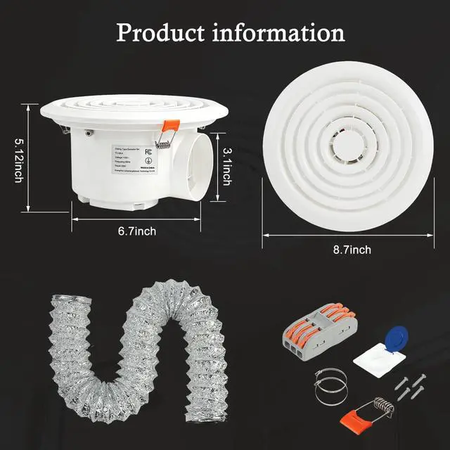 Alt view image 7 of 7 - 8 Inch Round Bathroom Exhaust Fan, Easy Install and Quiet Ceiling Exhaust Fan 110 CFM ,Through Wall Vent Fan, 1.0 Sones Ideal Ventilation for Bathroom,RV,Kitchen,Mobile Home