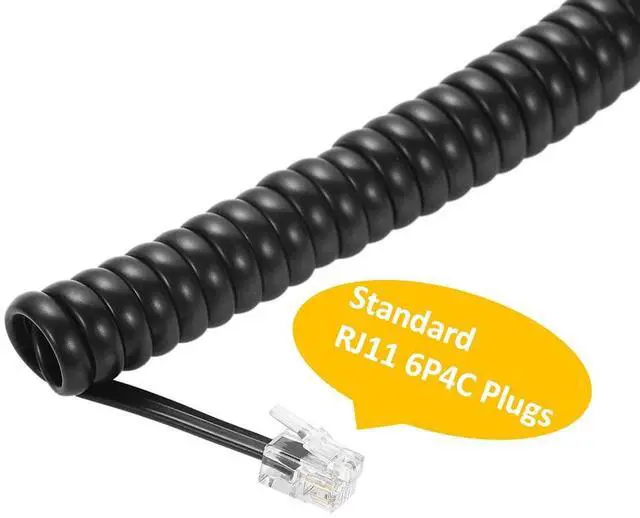 Alt view image 4 of 5 - Telephone Handset Cord, 8Ft Uncoiled / 1.4Ft Coiled Landline Phone Handset Cable 4P4C Telephone Accessory Black (5 Pack)