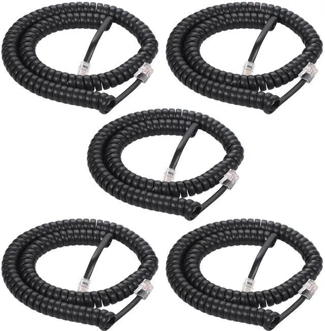 Main image of Telephone Handset Cord, 8Ft Uncoiled / 1.4Ft Coiled Landline Phone Handset Cable 4P4C Telephone Accessory Black (5 Pack)