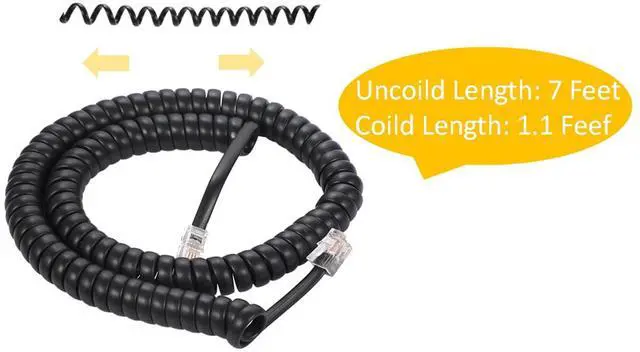 Alt view image 2 of 5 - Telephone Handset Cord, 8Ft Uncoiled / 1.4Ft Coiled Landline Phone Handset Cable 4P4C Telephone Accessory Black (5 Pack)