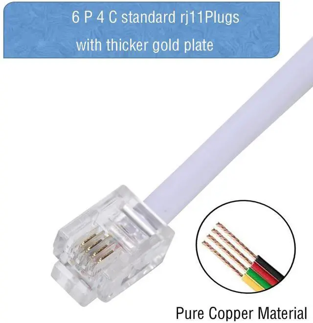 Alt view image 2 of 7 - Phone Extension Cord 50 Ft, Phone Cord Telephone Cable with Standard RJ11Plug and 2 in-Line Couplers and 20Cable Clip Holders, White (White, 50 Feet)