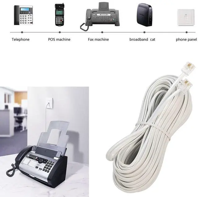 Alt view image 4 of 7 - Phone Extension Cord 50 Ft, Phone Cord Telephone Cable with Standard RJ11Plug and 2 in-Line Couplers and 20Cable Clip Holders, White (White, 50 Feet)