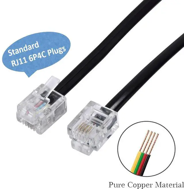 Alt view image 2 of 6 - Telephone landline Extension Cord Cable Cord with Standard RJ-11 6P4C Plug (3Ft-3Pack, Black)
