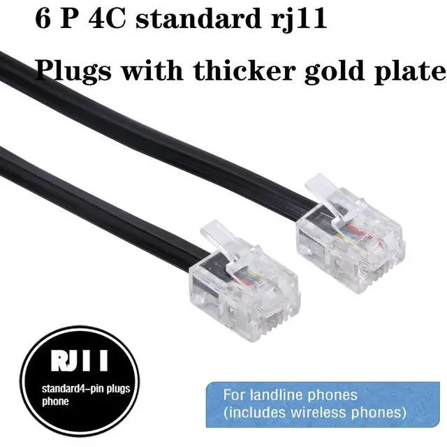 Alt view image 3 of 6 - Telephone landline Extension Cord Cable Cord with Standard RJ-11 6P4C Plug (3Ft-3Pack, Black)