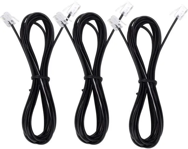 Main image of Telephone landline Extension Cord Cable Cord with Standard RJ-11 6P4C Plug (3Ft-3Pack, Black)