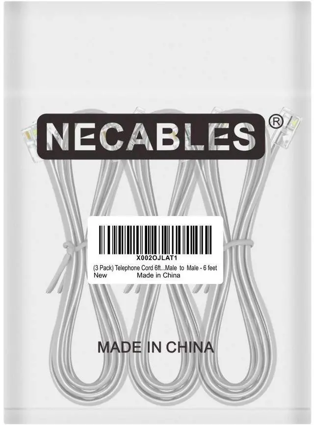Alt view image 4 of 4 - 3Pack Phone Cord 6ft Telephone Cord Phone Cable RJ11 6P4C Male to Male for Landline and Fax - 6 Feet