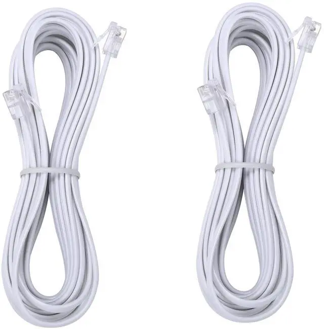 Main image of 15-Feet Telephone landline Extension Cord Cable Cord with Standard RJ-11 6P4C Plug (White 15-ft, 2Pack)