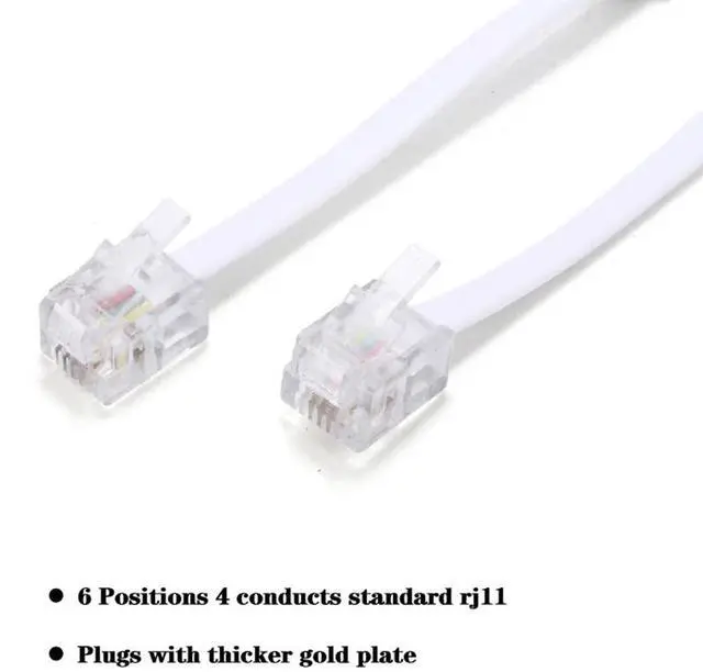 Alt view image 3 of 7 - 15-Feet Telephone landline Extension Cord Cable Cord with Standard RJ-11 6P4C Plug (White 15-ft, 2Pack)
