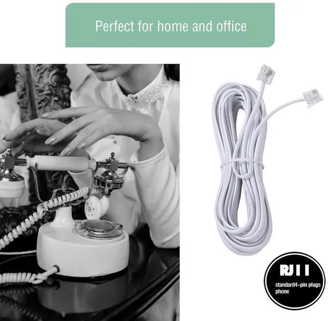 Alt view image 4 of 7 - 15-Feet Telephone landline Extension Cord Cable Cord with Standard RJ-11 6P4C Plug (White 15-ft, 2Pack)