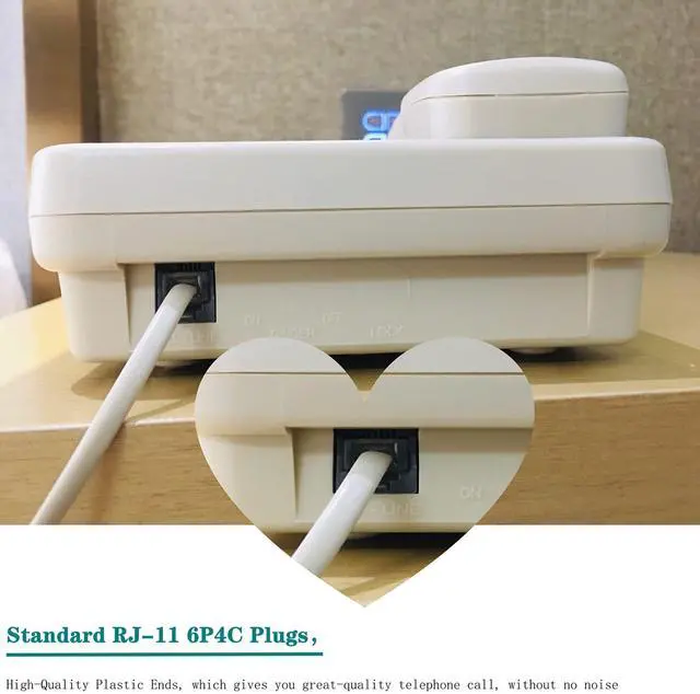 Alt view image 6 of 7 - 15-Feet Telephone landline Extension Cord Cable Cord with Standard RJ-11 6P4C Plug (White 15-ft, 2Pack)